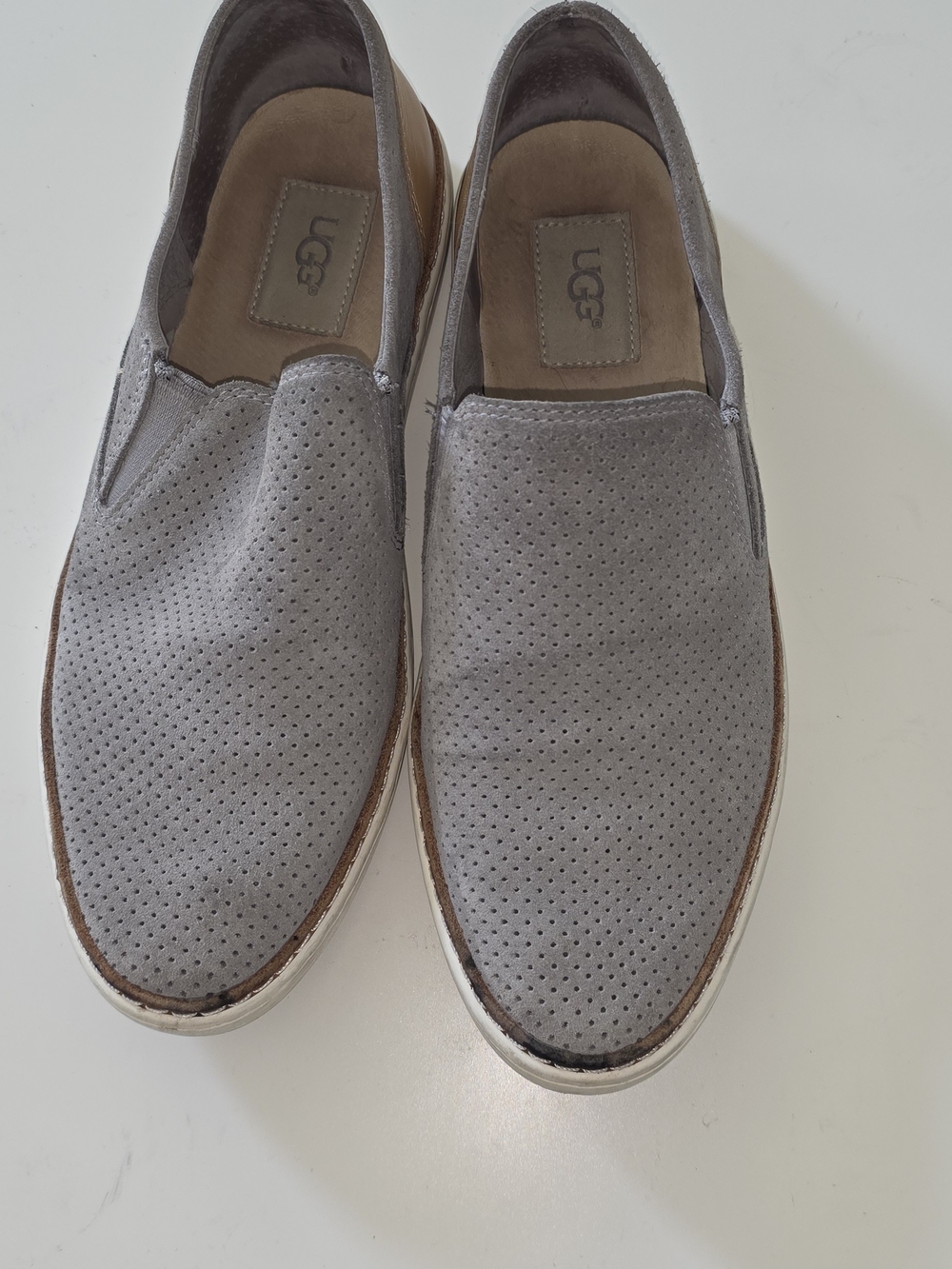 UGG Men’s Light Gray Perforated Suede Slip-On Loafers